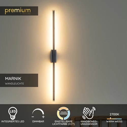 Lucide MARNIK - Wandleuchte - LED Dim. - CCT - 1x13W 2700K/4000K - Hand-Bewegungssensor - Schwarz | Premium - USP